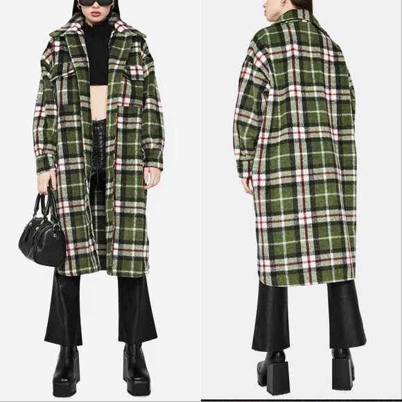 CHIC PLAID POCKETED LONG JACKET - Picture 2 of 4